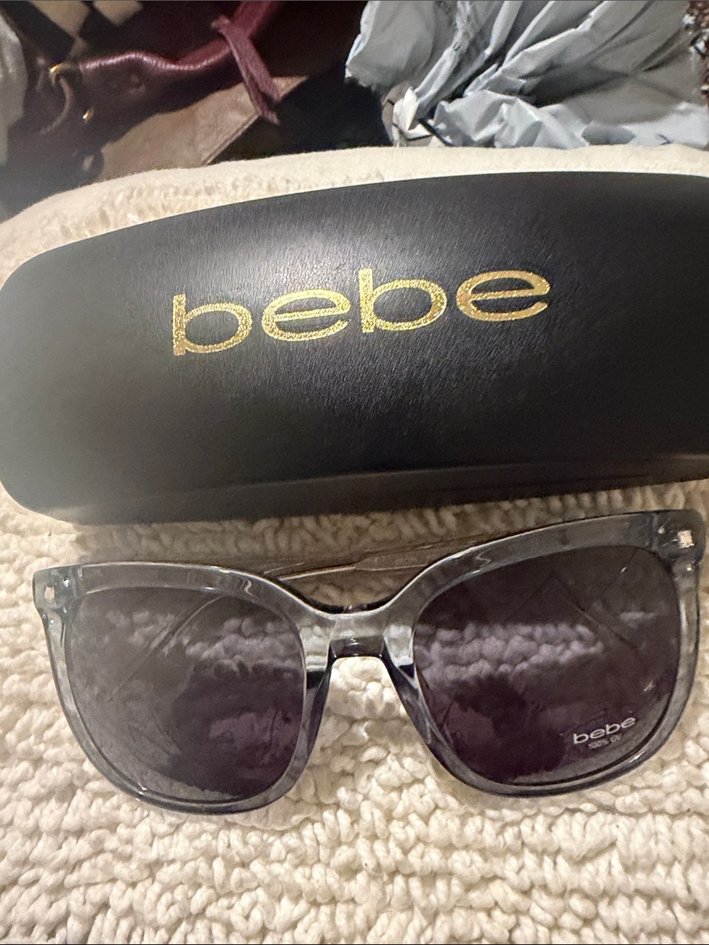 bebe Clear Frame Sunglasses with Gray Lenses